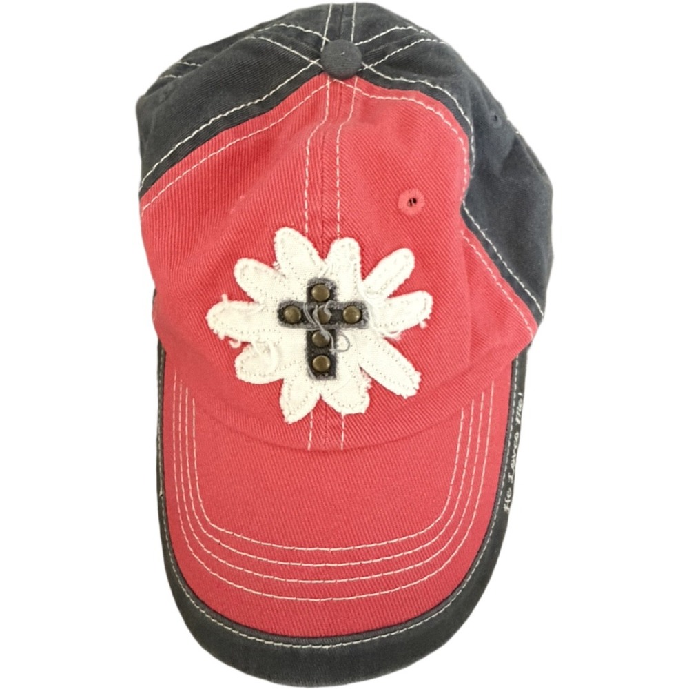 Kerusso Cherished Girl Christian Baseball Cap Red Gray Cross Flower Embellished